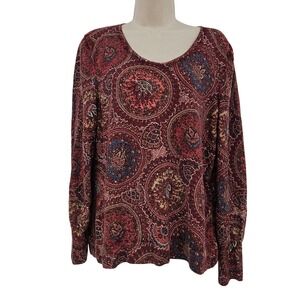 Talbots Sweater Women XL Red Paisley Pure Merino Wool Boho Cabincore Whimsigoth